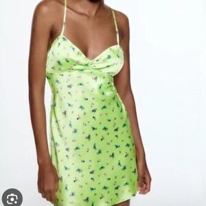 Zara Satin Effect Strappy Floral Mini Slip Dress